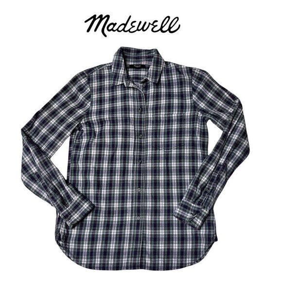 Madewell Flannel Slim Ex-Boyfriend Shirt Green Coltrane Plaid E6002 Size Small - Picture 1 of 8